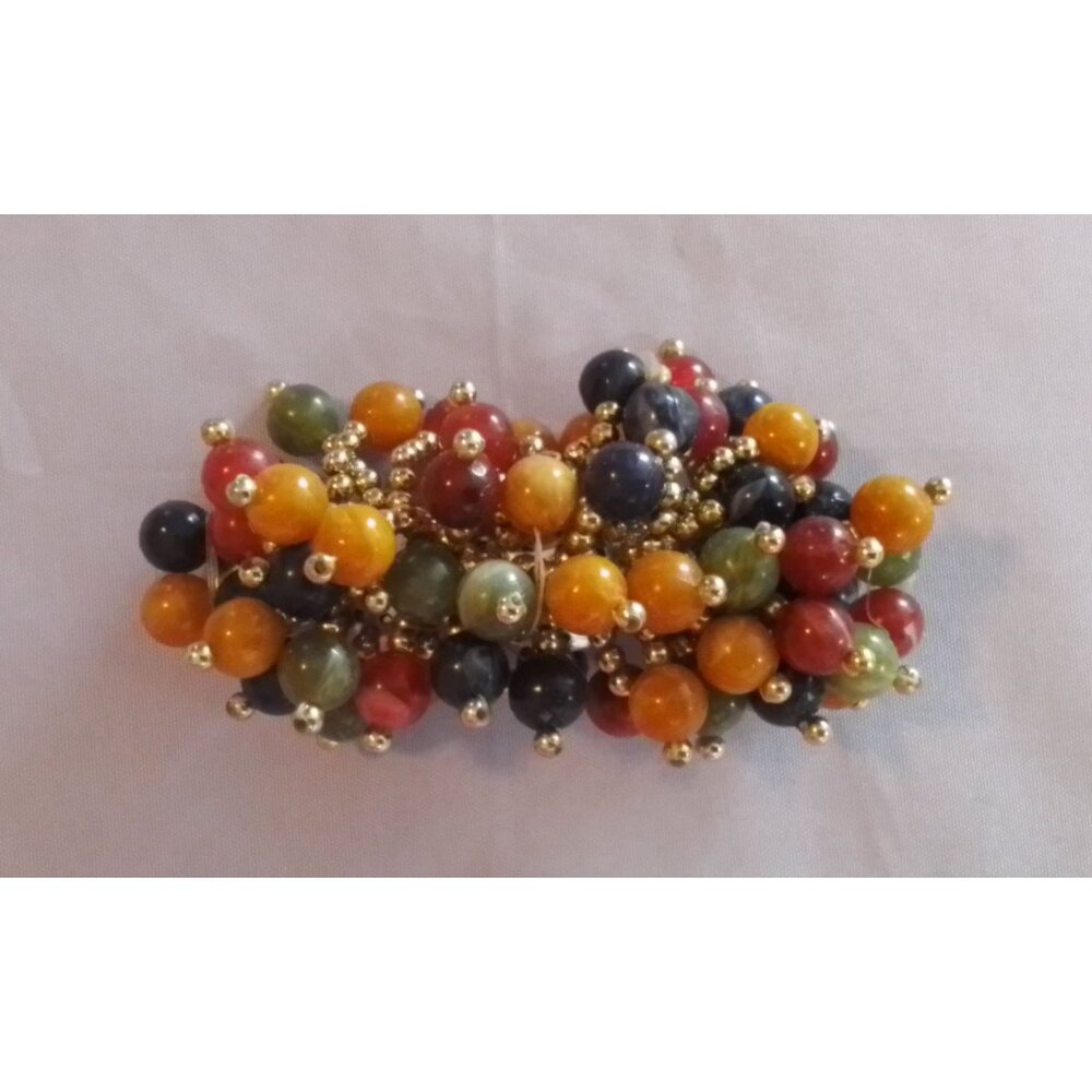 Vintage Multicolor Beaded Hair Clip With Metal Base